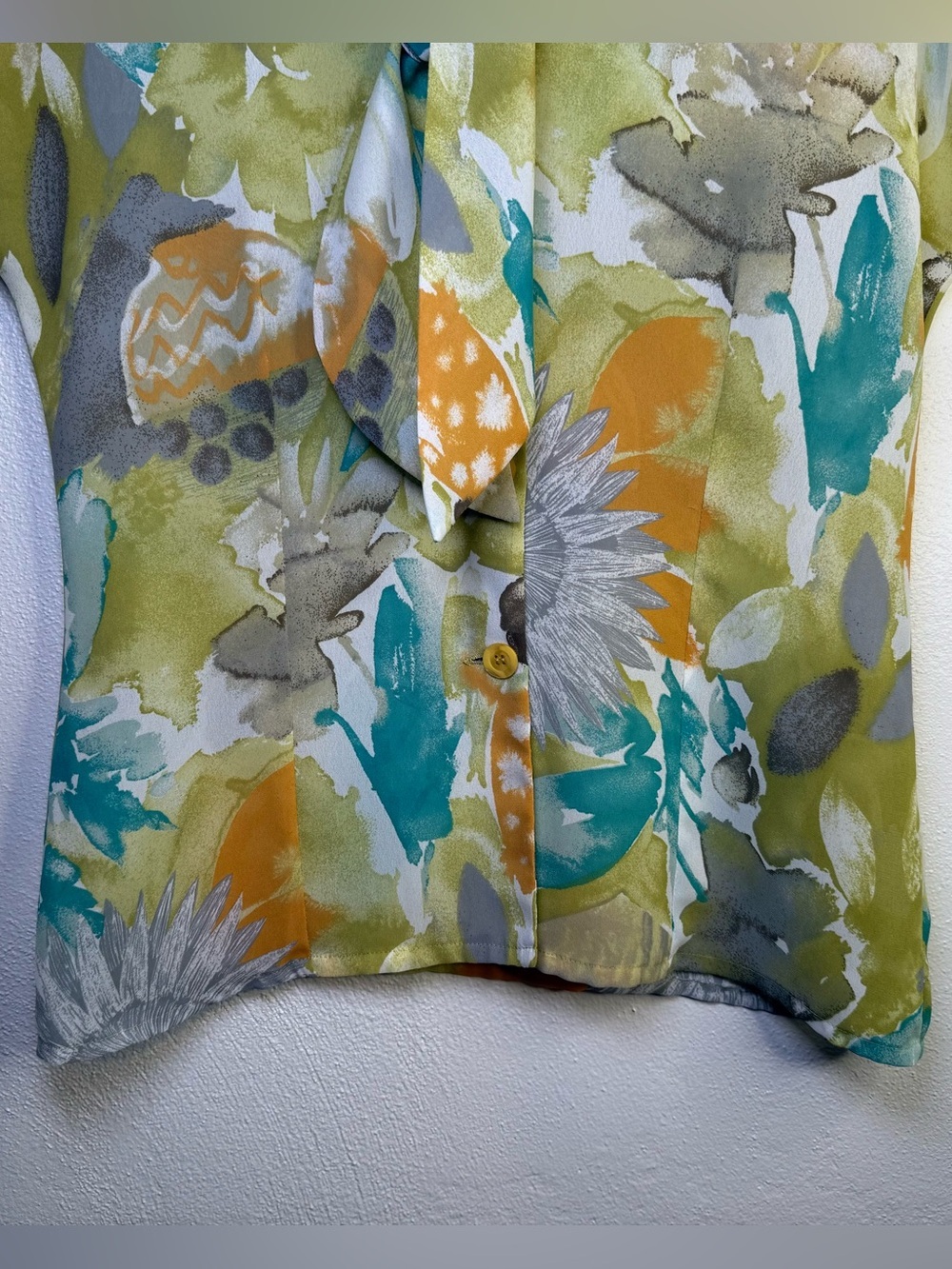Jacques Vert Vintage Colrful, Tropical Print Button Up Blouse Women's Size 6 - Picture 3 of 14